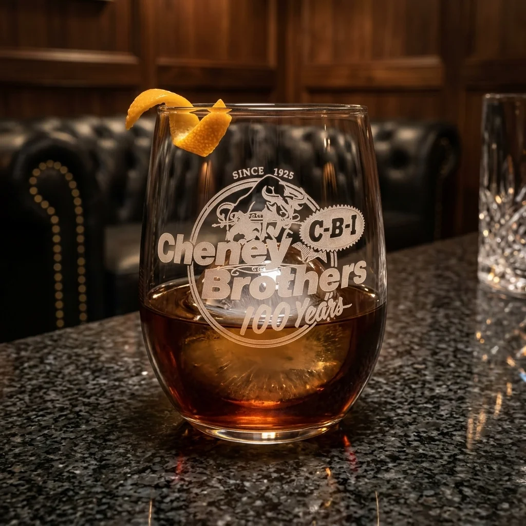Cheney Brothers laser etched glass in speakeasy