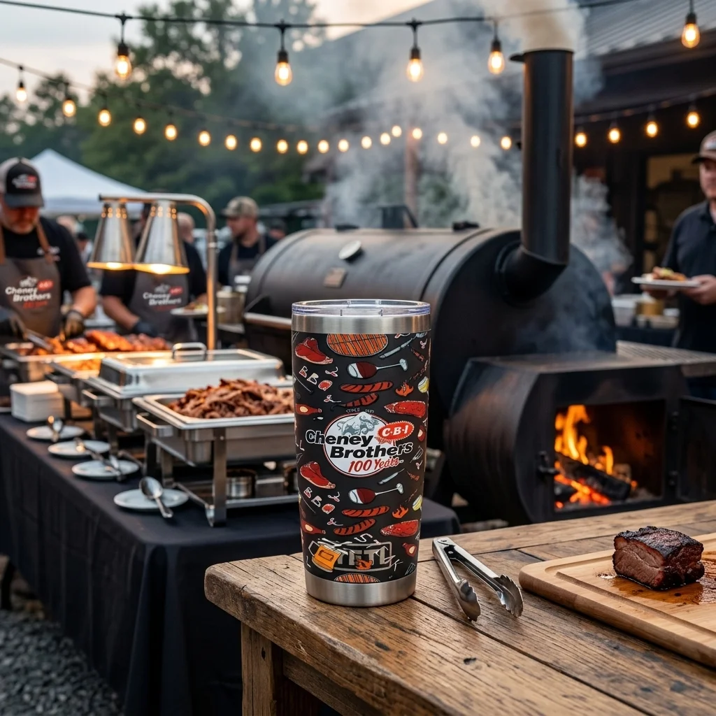 Cheney Brothers branded cup at BBQ cookoff event